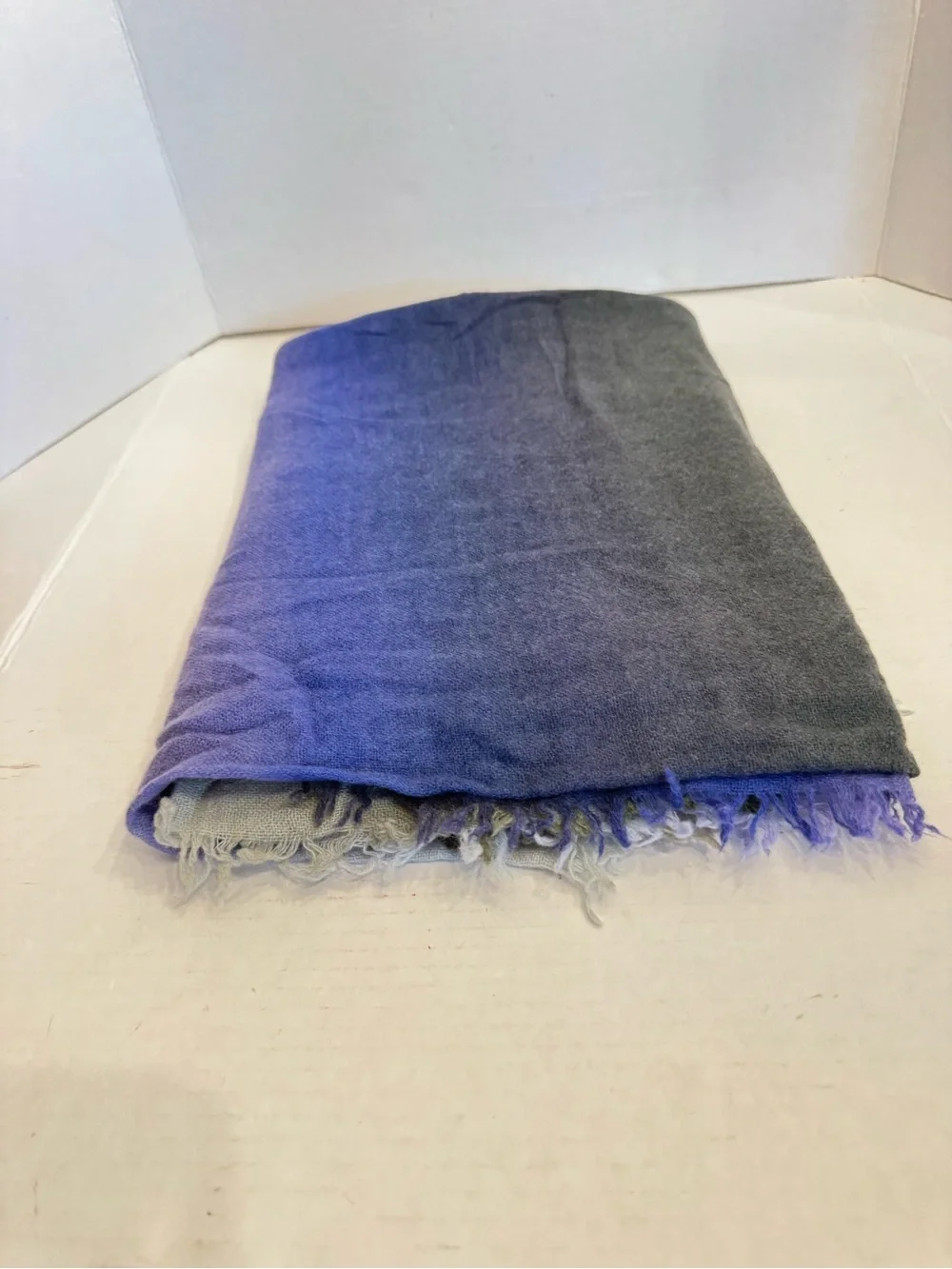 Chan Luu 100% Cashmere Scarf Wrap 56x58 Oversized Square Ombre Blue Gray Green